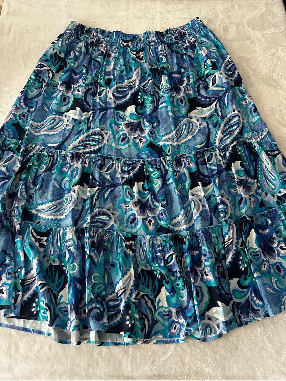 Soft Surroundings Feyre Island Sun Blue Paisley Tiered Maxi Skirt Boho 2X